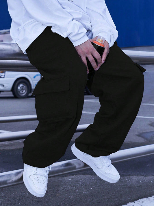 Loose Fit Men's Flap Pocket Side Cargo Sweatpants