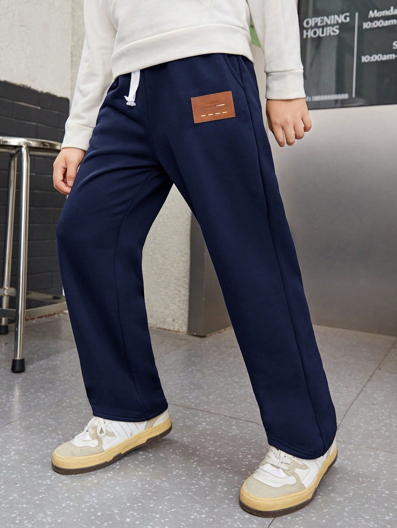 Tween Boy Letter Patched Detail Drawstring Waist Sweatpants