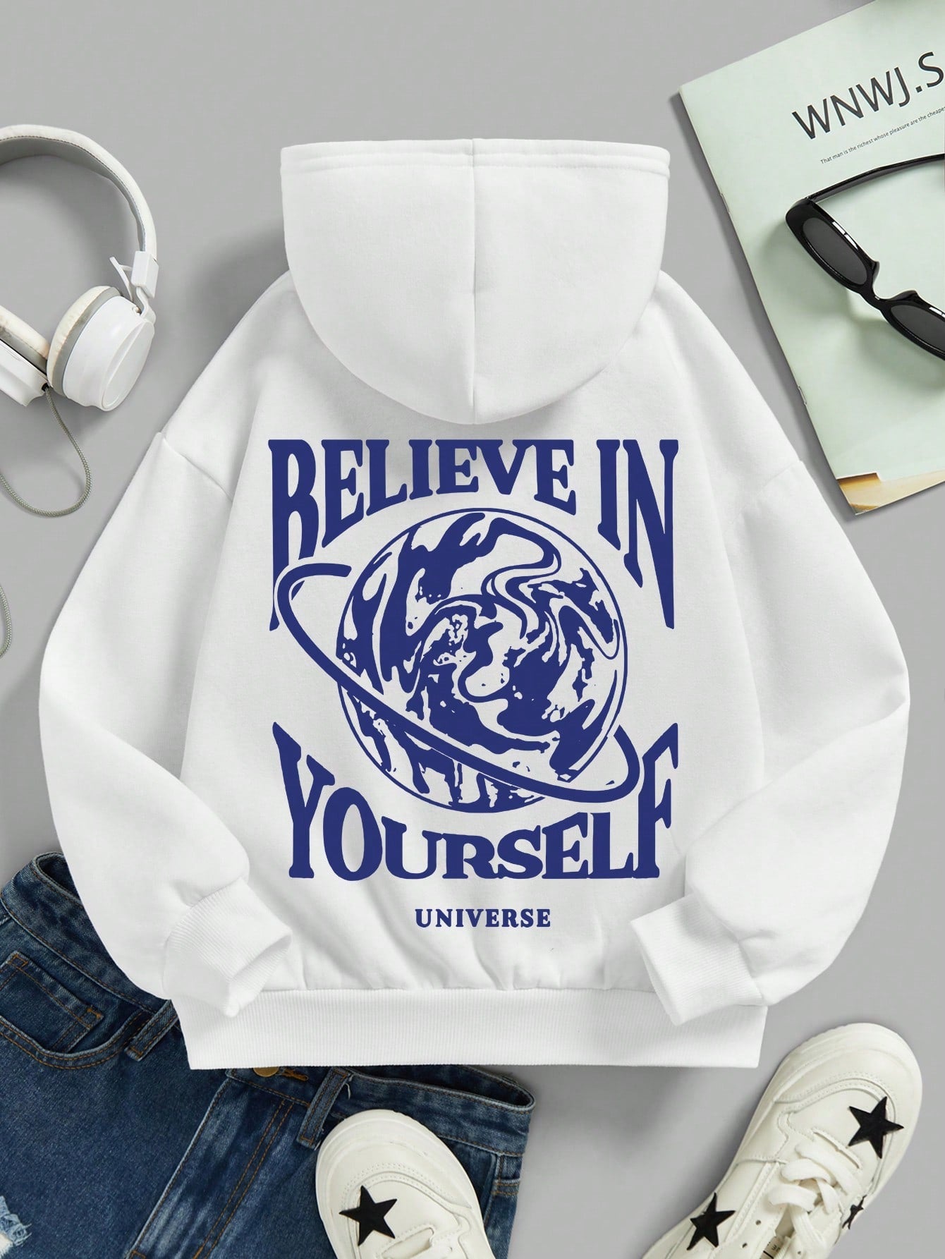 Tween Girls' Slogan Printed Hooded Sweatshirt, Casual And Comfortable