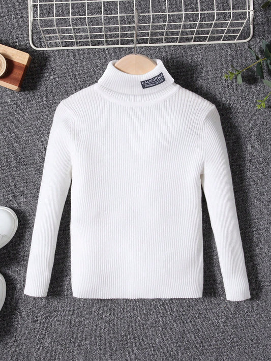 Young Girl Letter Patched Turtleneck Sweater