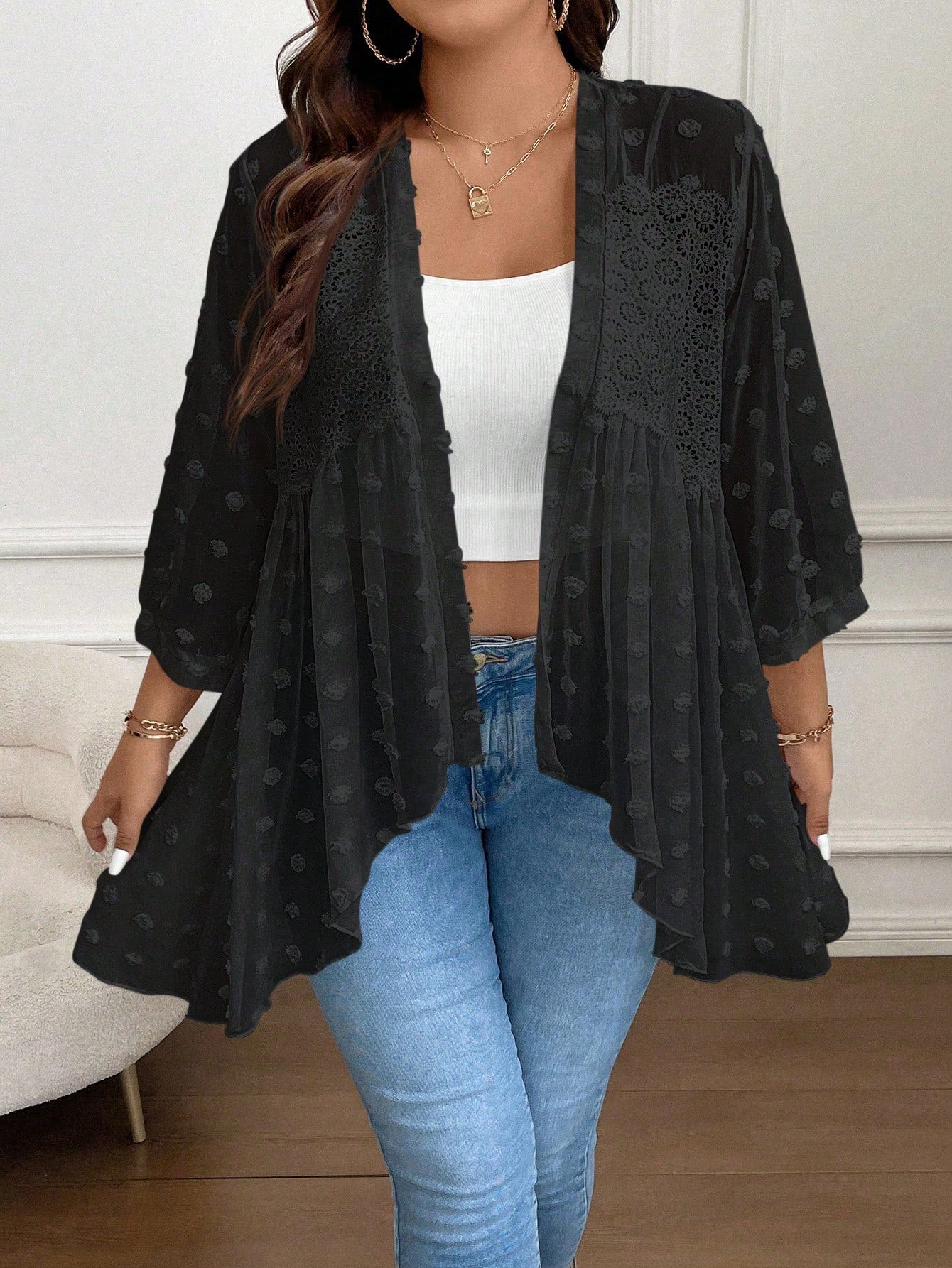 Plus Size Women's Fashionable Sheer Long Sleeve Jacket