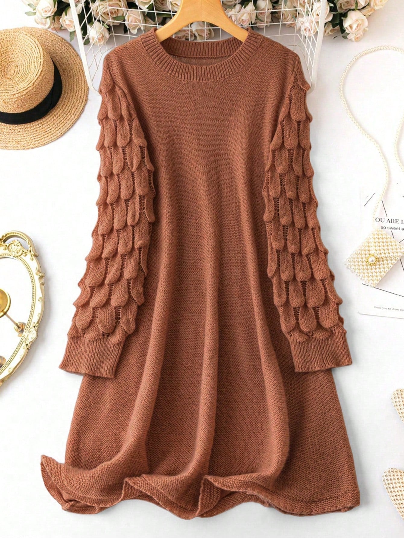 Plus Solid Round Neck Sweater Dress