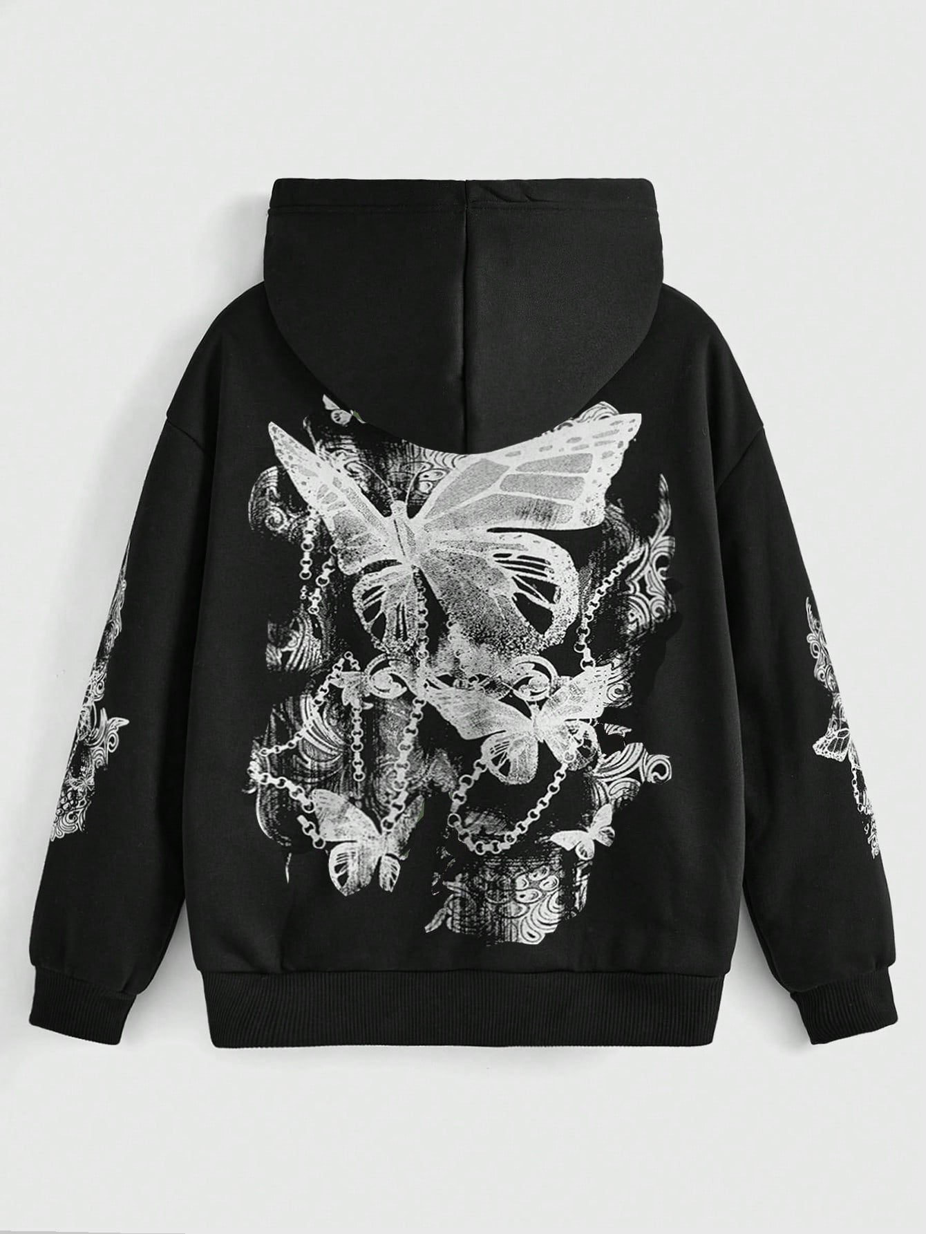 Fairycore Women's Butterfly Pattern Drawstring Hooded Sweatshirt