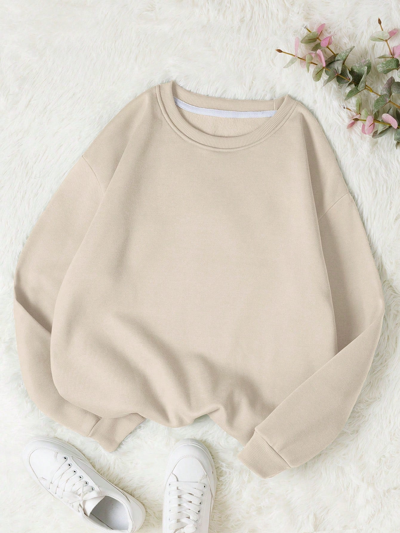 Ladies' Plain Color Round Neck Sweatshirt, Regular Fit