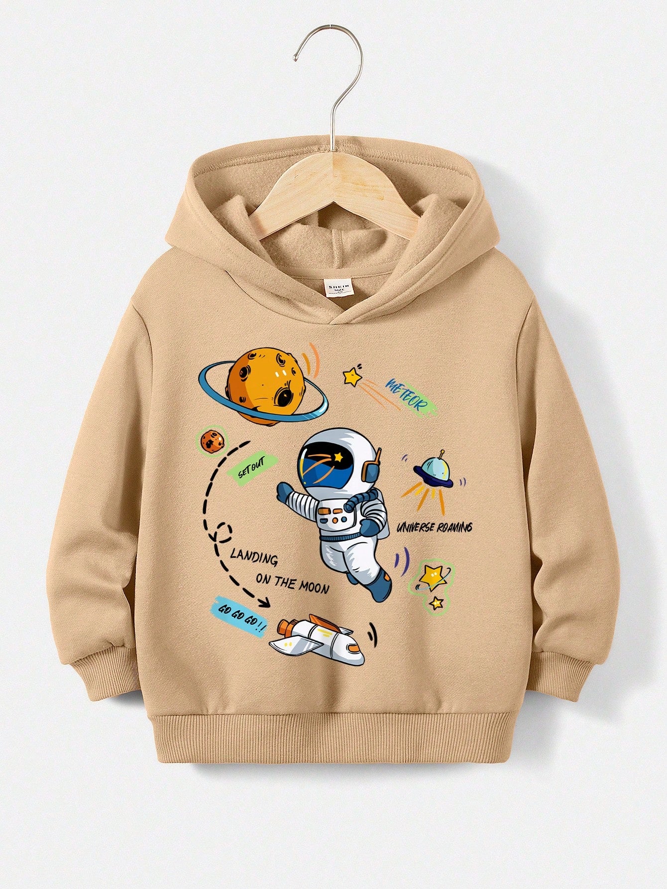 Young Boy Astronaut & Slogan Graphic Hoodie