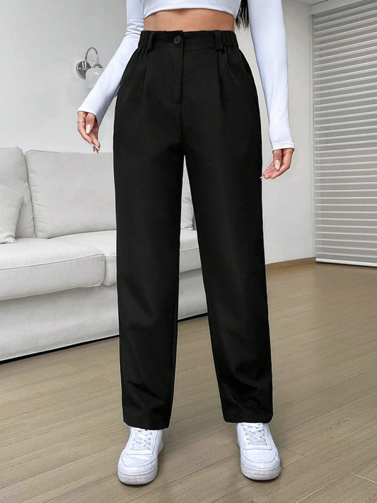 High Waist Straight Black Leg Pants