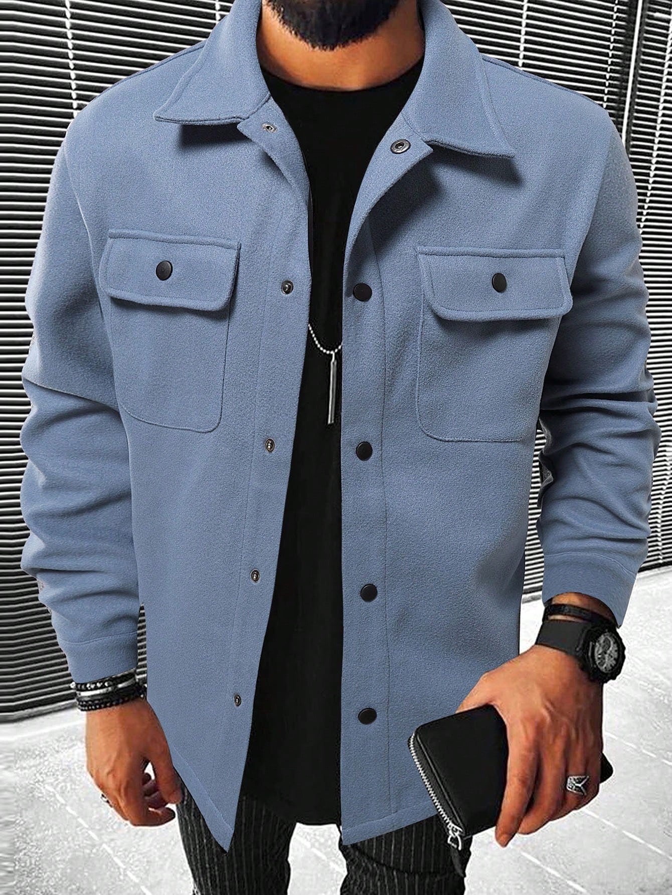 Men's Notched Lapel Woolen Overcoat