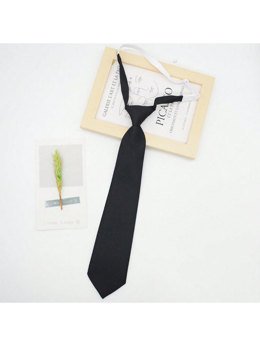 1pc Kids' Pre-tied Knot Free Necktie, School Uniform Style Black Necktie