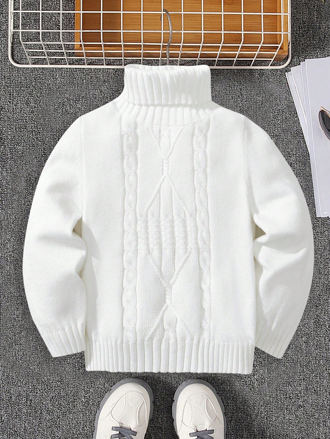 Young Boy Turtleneck Cable Knit Sweater