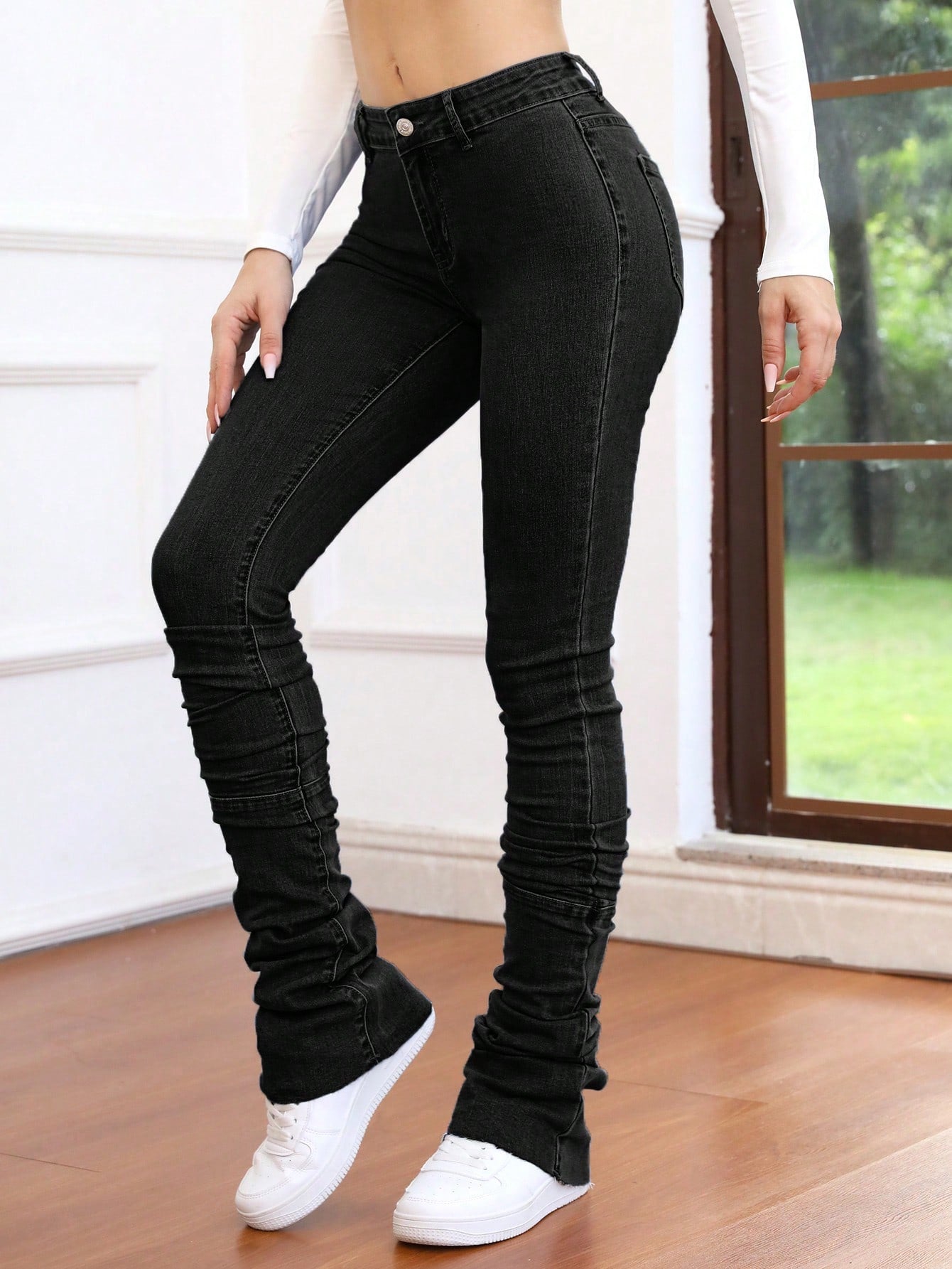 Frenchy High Waist Black Corset Stacked Jeans