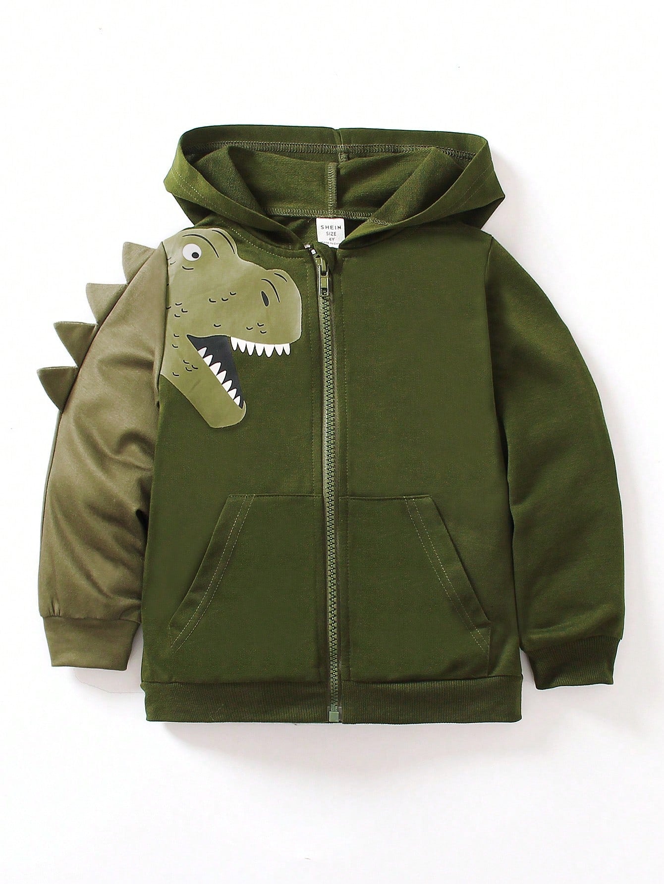 Young Boy Dinosaur Printed Zip-Up Sports Jackets For Autumn Outfits, Hooded Sweatshirt