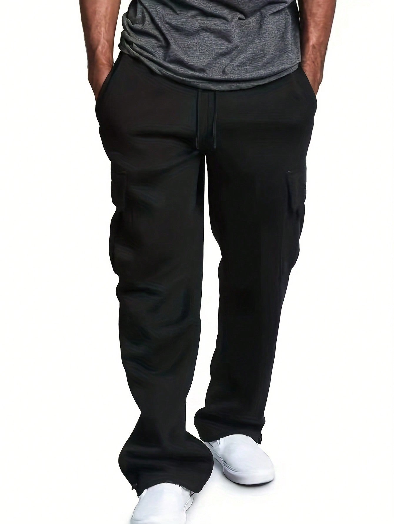 Men Plus Flap Pocket Side Drawstring Waist Sweatpants