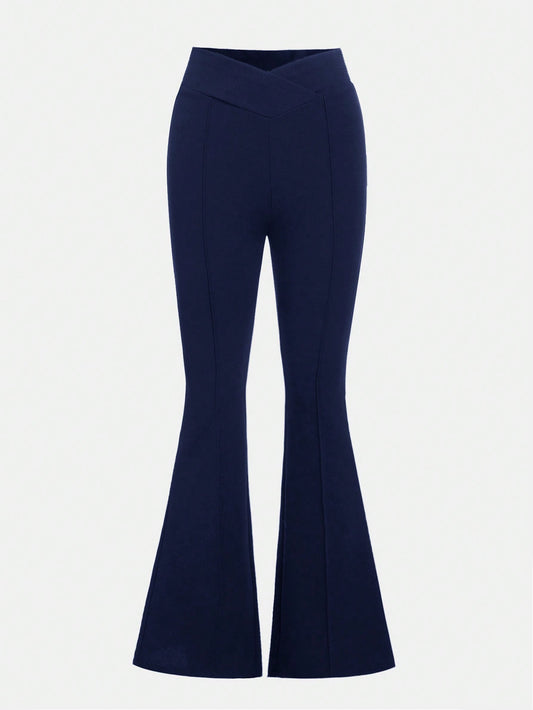 High-Waisted V-Shaped Waistband Solid Color Flared Pants Suitable For Teenage Girls In Spring And Autumn