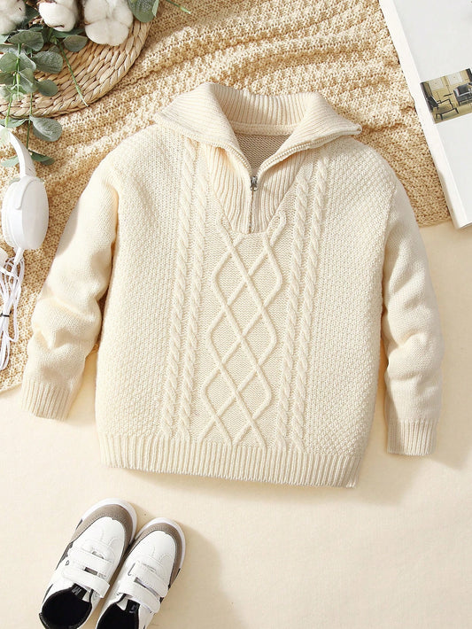 Young Boys Cable Knit Quarter Zip Sweater