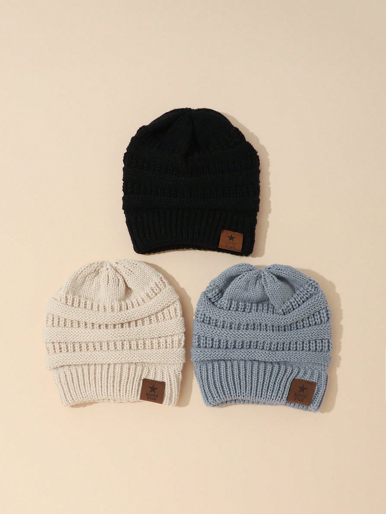 3pcs Baby Letter Graphic Knit Hat