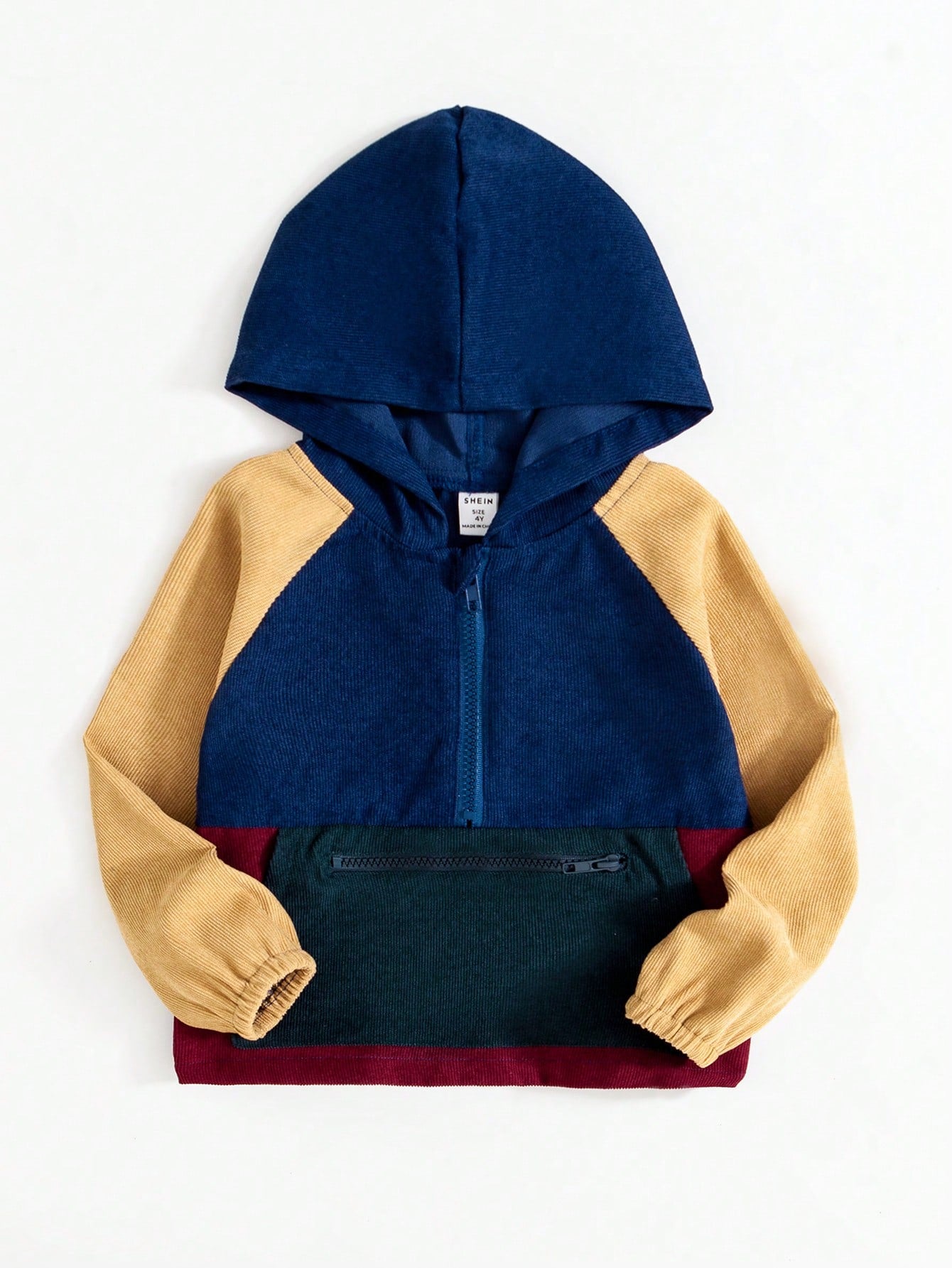 Young Boy Colorblock Raglan Sleeve Hooded Cord Jacket