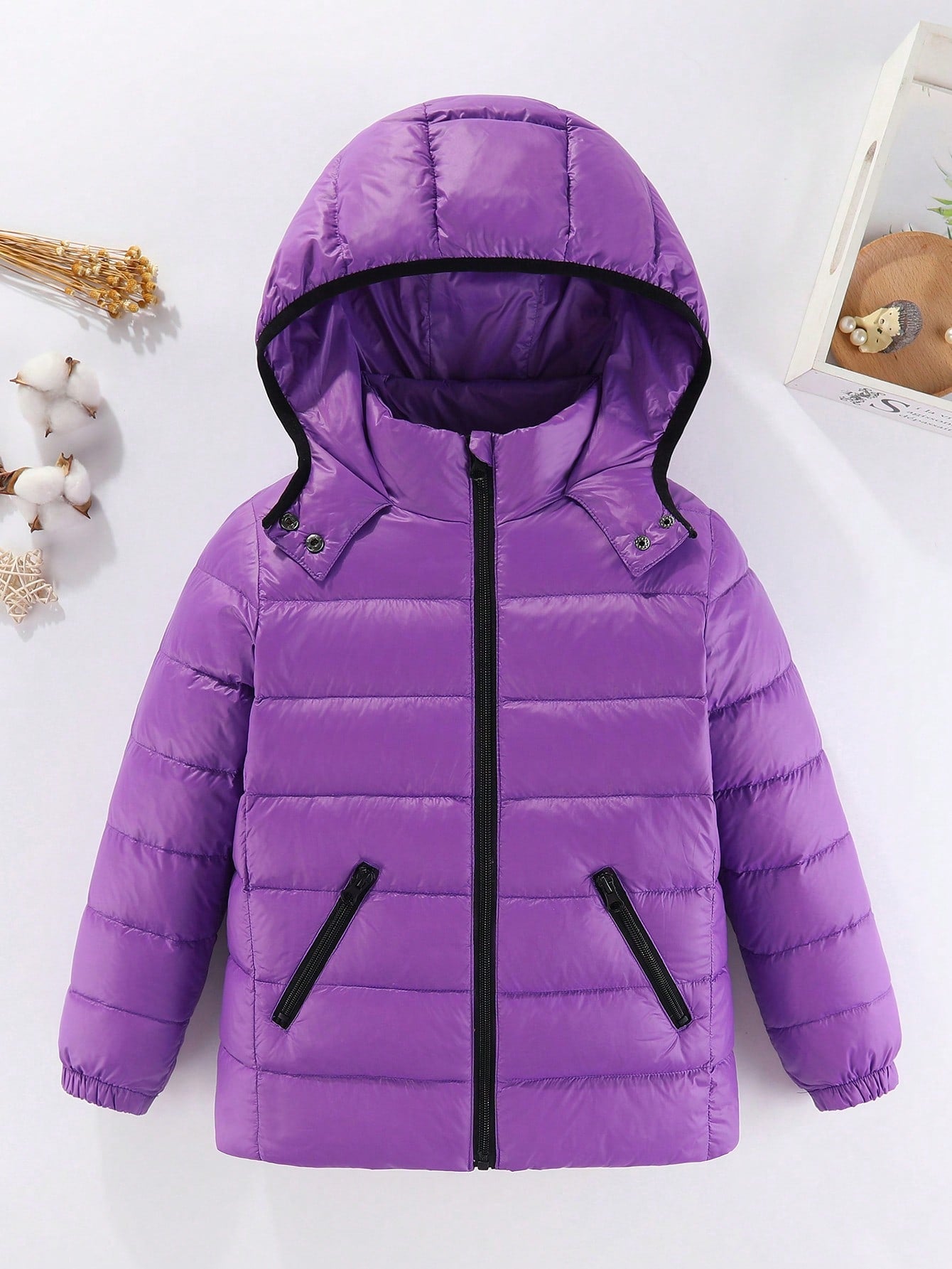 Young Girl Zip Up Hooded Puffer Coat