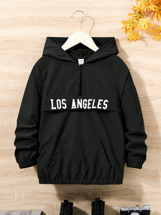 Tween Boy Letter Graphic Half Zip Hooded Jacket