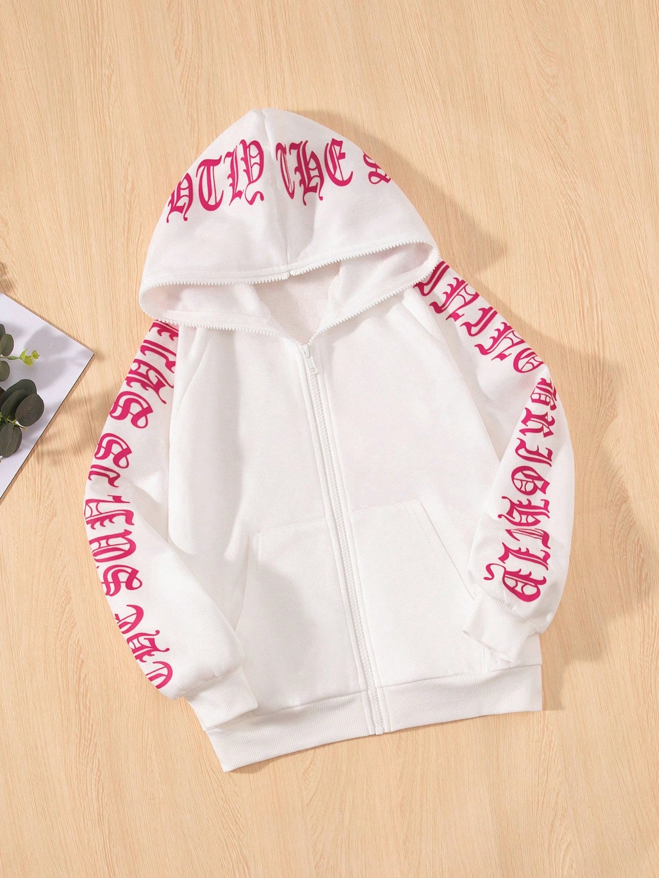 Tween Girl Letter Graphic Zip Up Raglan Sleeve Hoodie