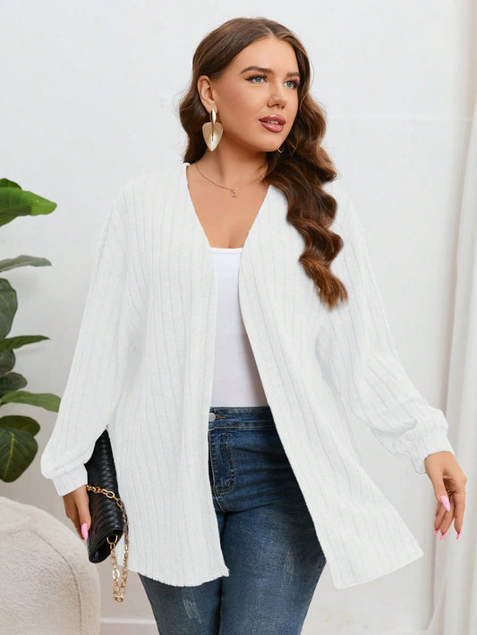 Plus Drop Shoulder Open Front Cardigan