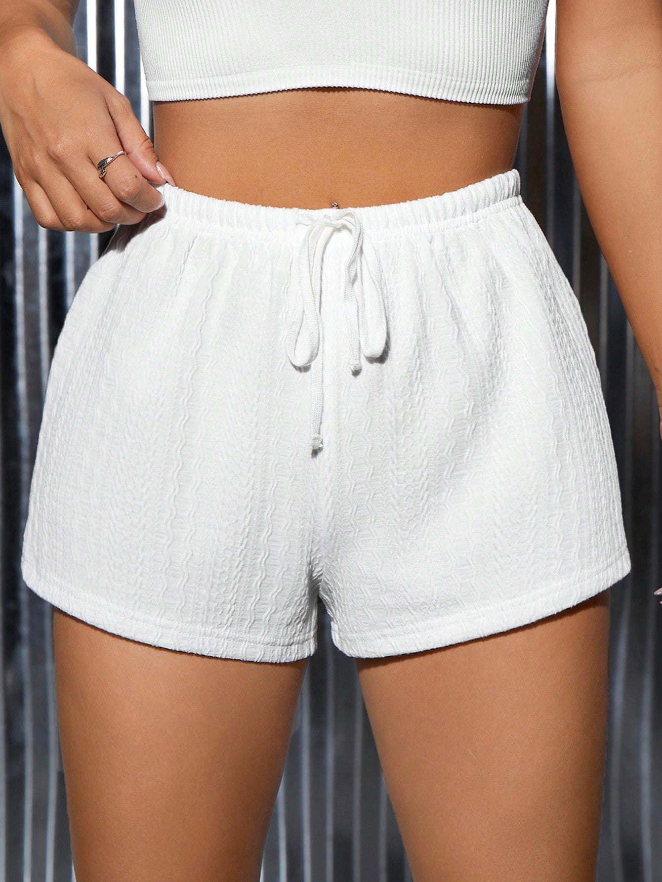 PETITE Solid Drawstring Waist Shorts