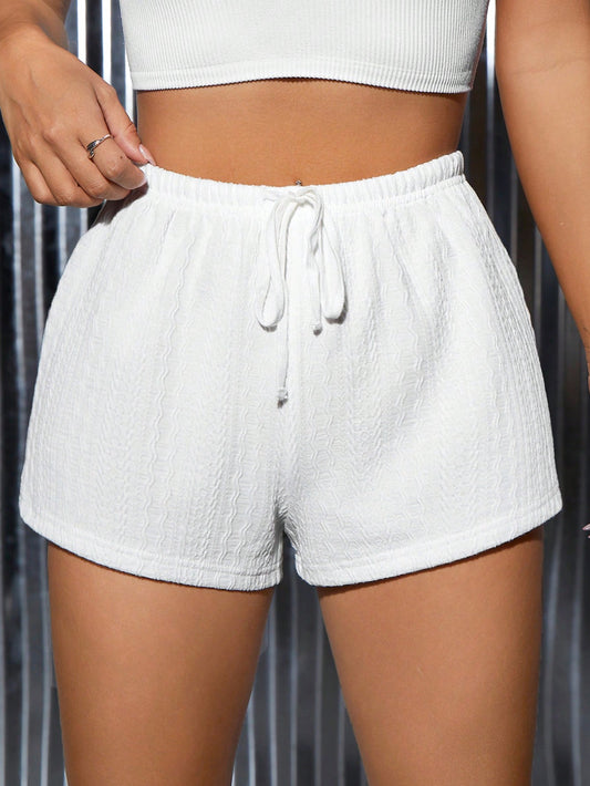 Solid Drawstring Waist Shorts