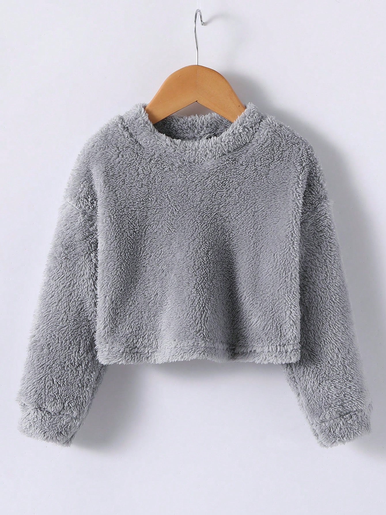 Young Girl Solid Drop Shoulder Teddy Sweatshirt