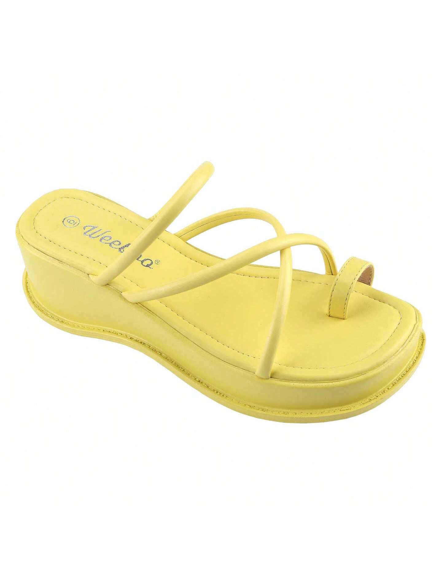 BELOVELY【High-23】Women's Platform Sandals Square Toe Block Heel Slip-on Slides Fashion Wedge Summer Shoes