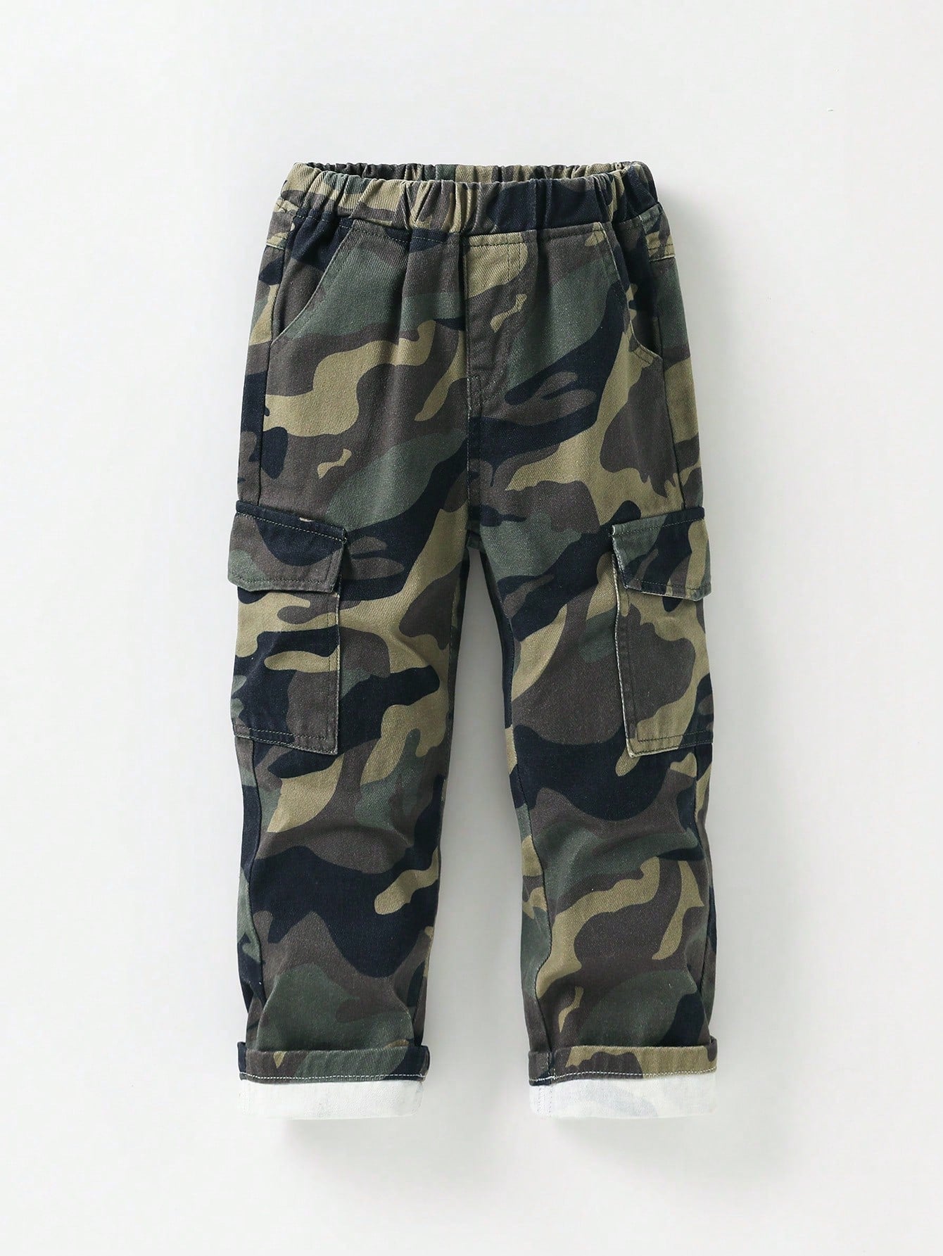 Young Girl Camo Print Flap Pocket Side Cargo Jeans