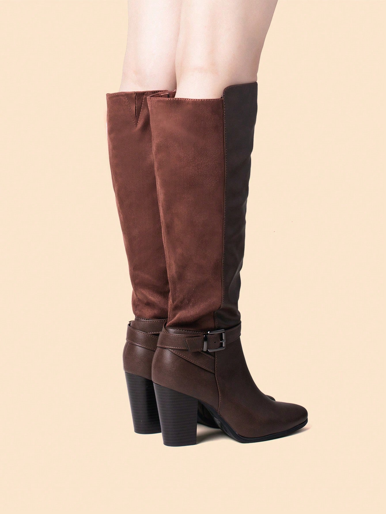 Women Heeled Knee High Boots Zip Up High Chunky Heeled Boots Valentine's Day