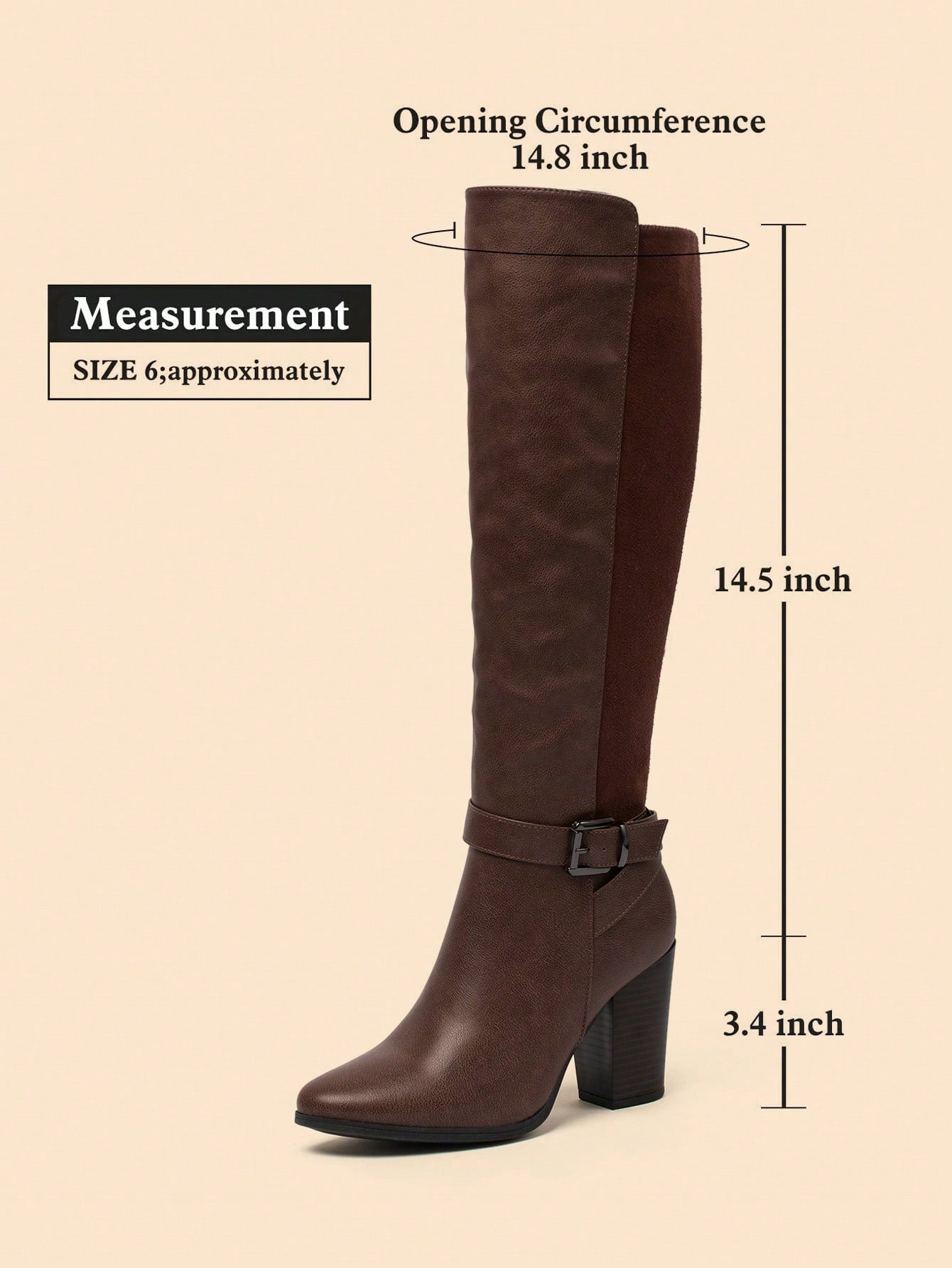 Women Heeled Knee High Boots Zip Up High Chunky Heeled Boots Valentine's Day