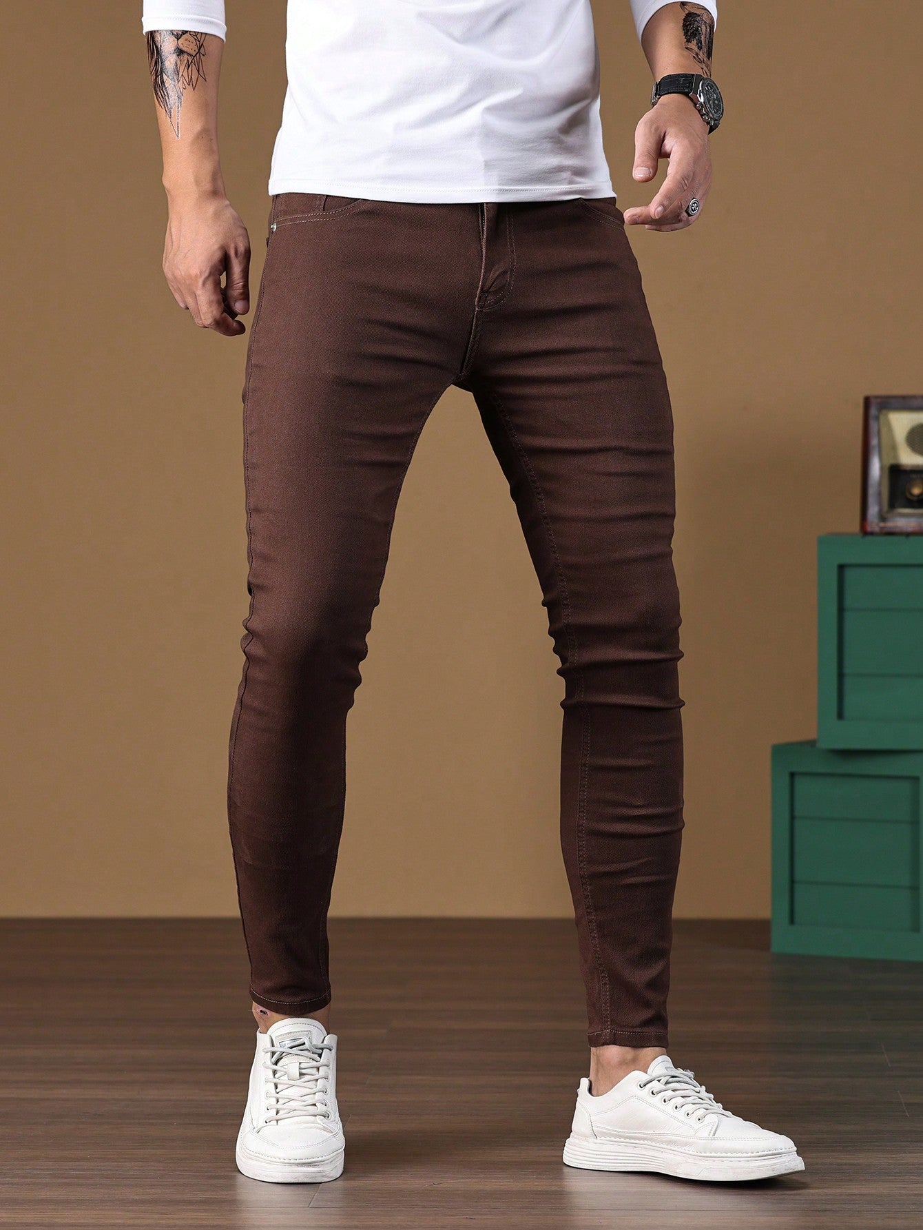 Men Cotton Solid Skinny Jeans