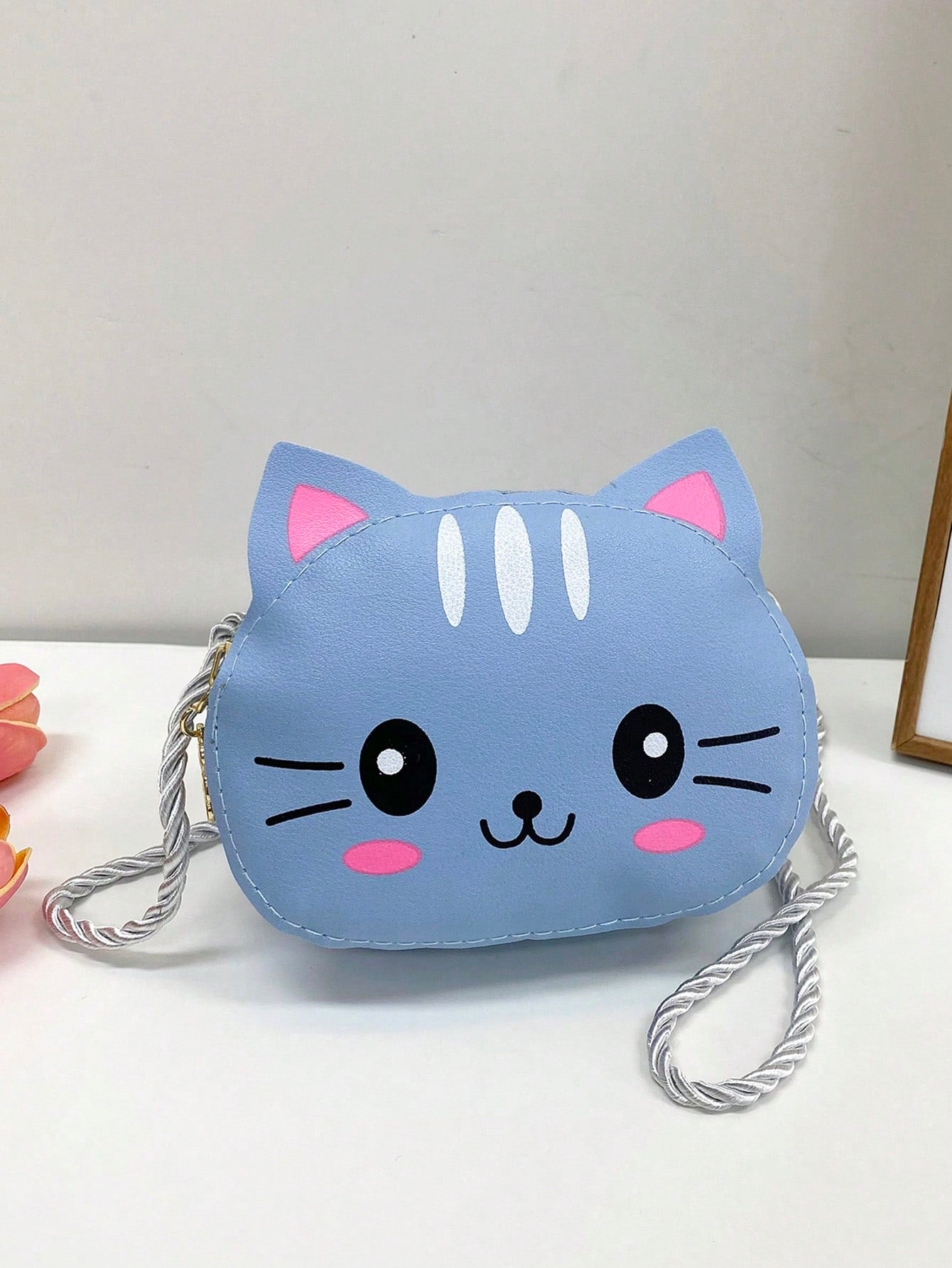 1 Piece Young Girl Cute Cartoon Cat Mini Kid Pu Leather Crossbody Bag With Zipper Closure For Daily Use In All Seasons