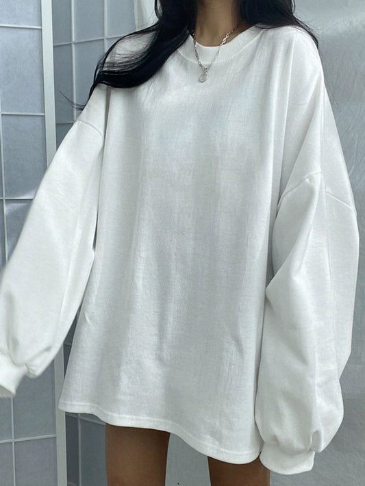 Solid Drop Shoulder Oversized Pullover