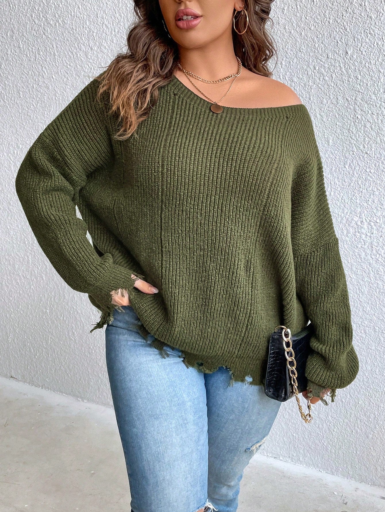 Women's Plus Size Distressed Sweater