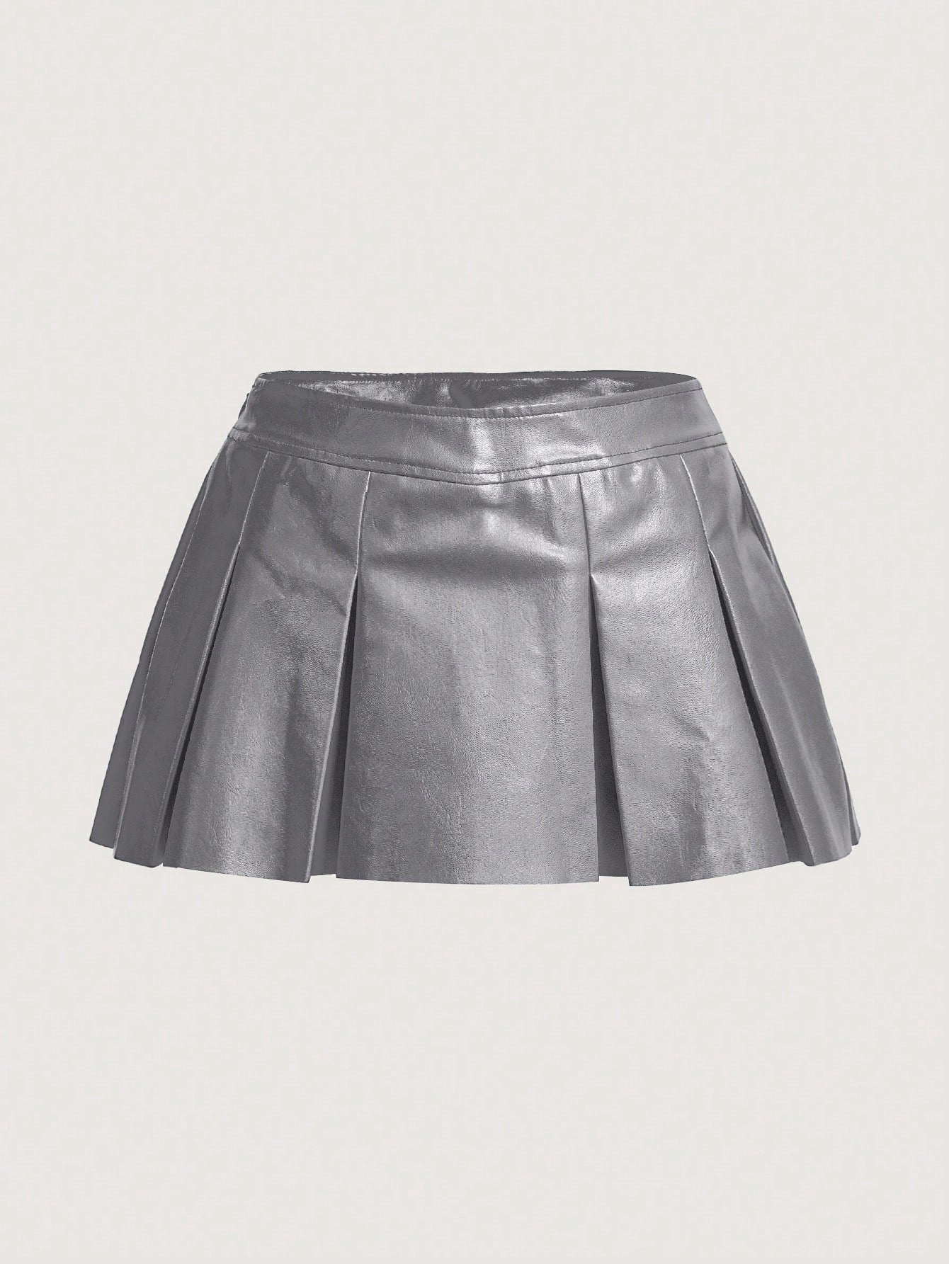 X Antonella Solid PU Leather Pleated Skirt