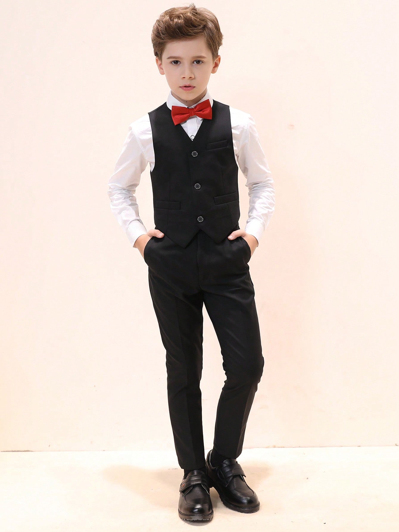 Tween Boy Blazer Vest & Button Front Shirt & Pants Suit Set