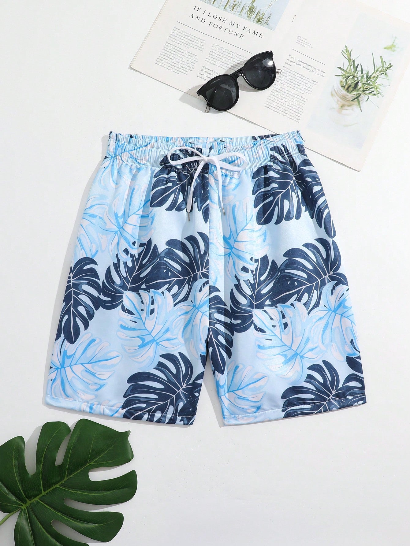 Teen Boy Tropical Print Drawstring Waist Swim Shorts