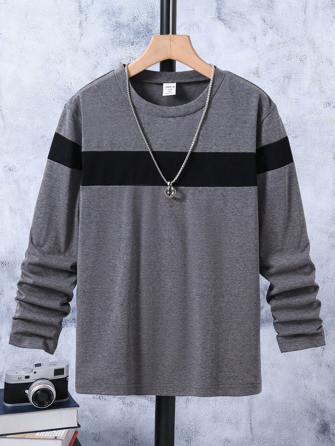 Tween Boy Casual Sports Knit Round Neck Patchwork T-Shirt, Fall/Winter