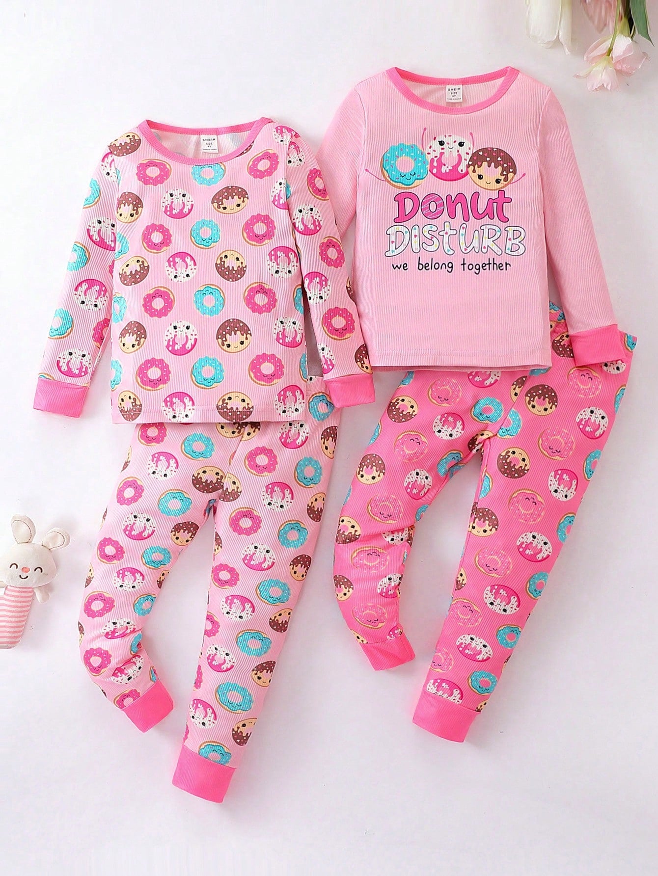 Young Girl 2sets Cartoon & Slogan Graphic Snug Fit PJ Set