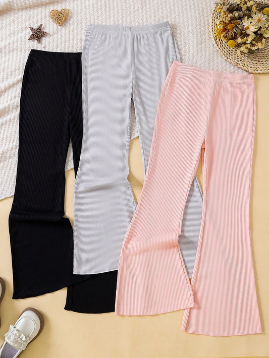 Kids Tween Girl 3pcs Solid Flare Leg Pants