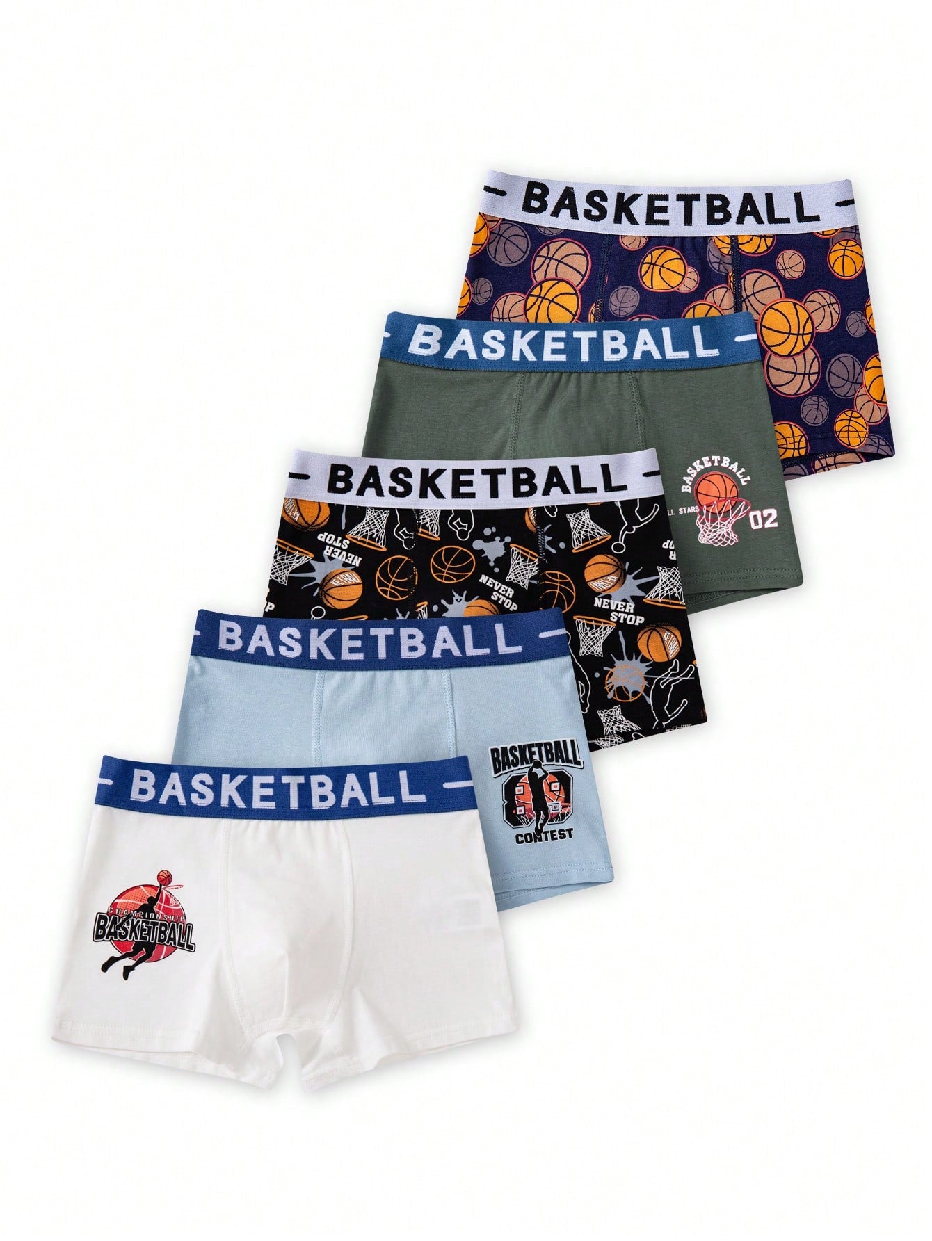 Tween Boy 5pcs Basketball & Letter Graphic Boxer Brief