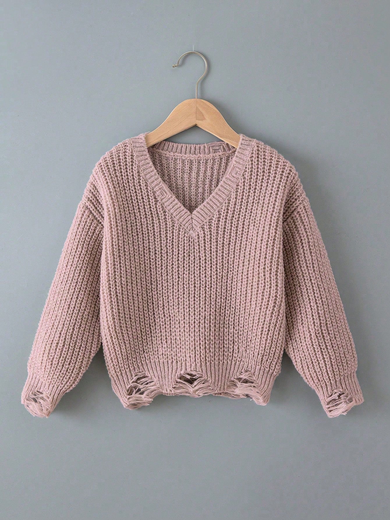 Young Girl Ripped Drop Shoulder Sweater