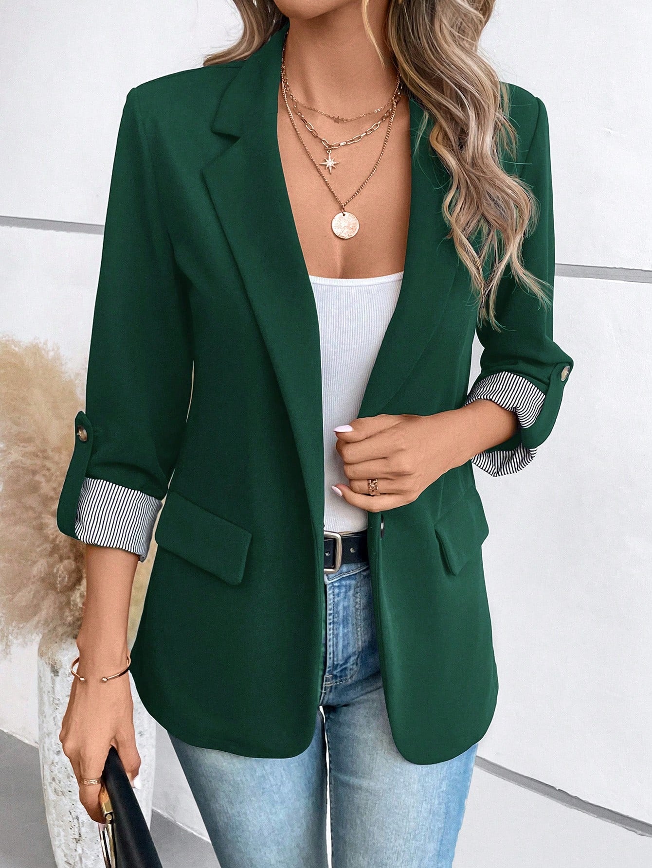 Roll Tab Sleeve Single Button Blazer