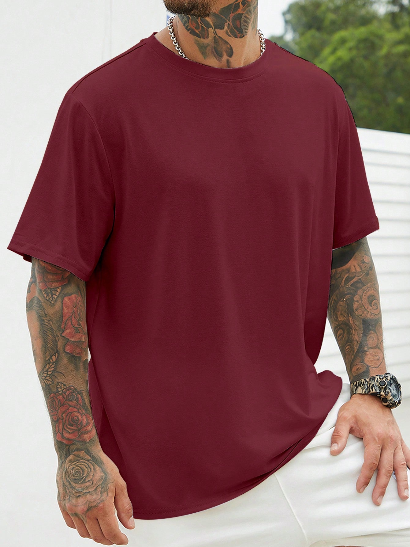 Men Plus Solid Round Neck Tee