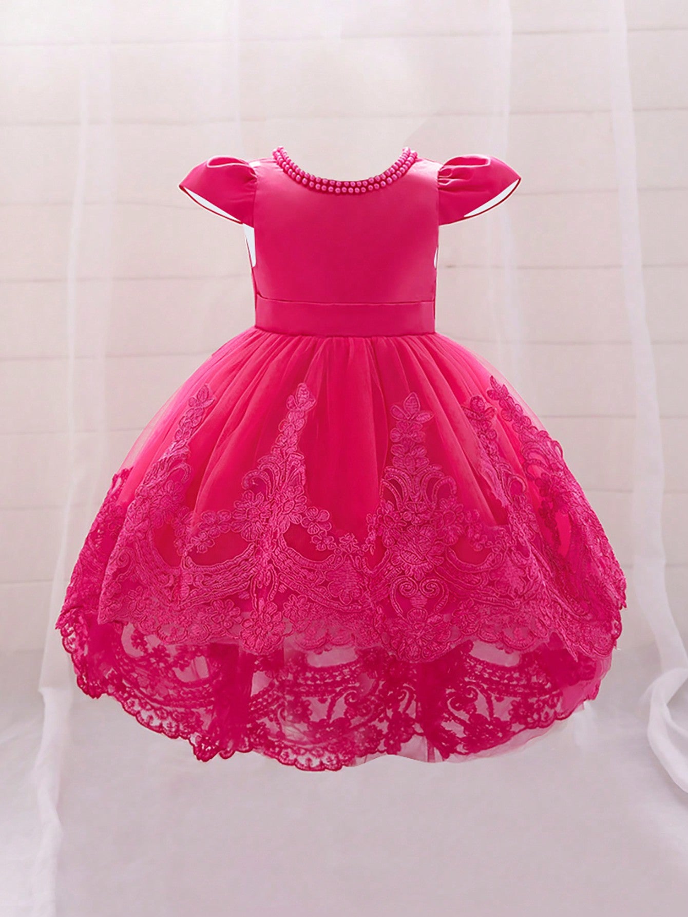 Young Girls' Lace Dress With Bowknot Back Decor, Sweet & Cute Style Princess Skirt Suitable For Performances, Traveling And Vacations