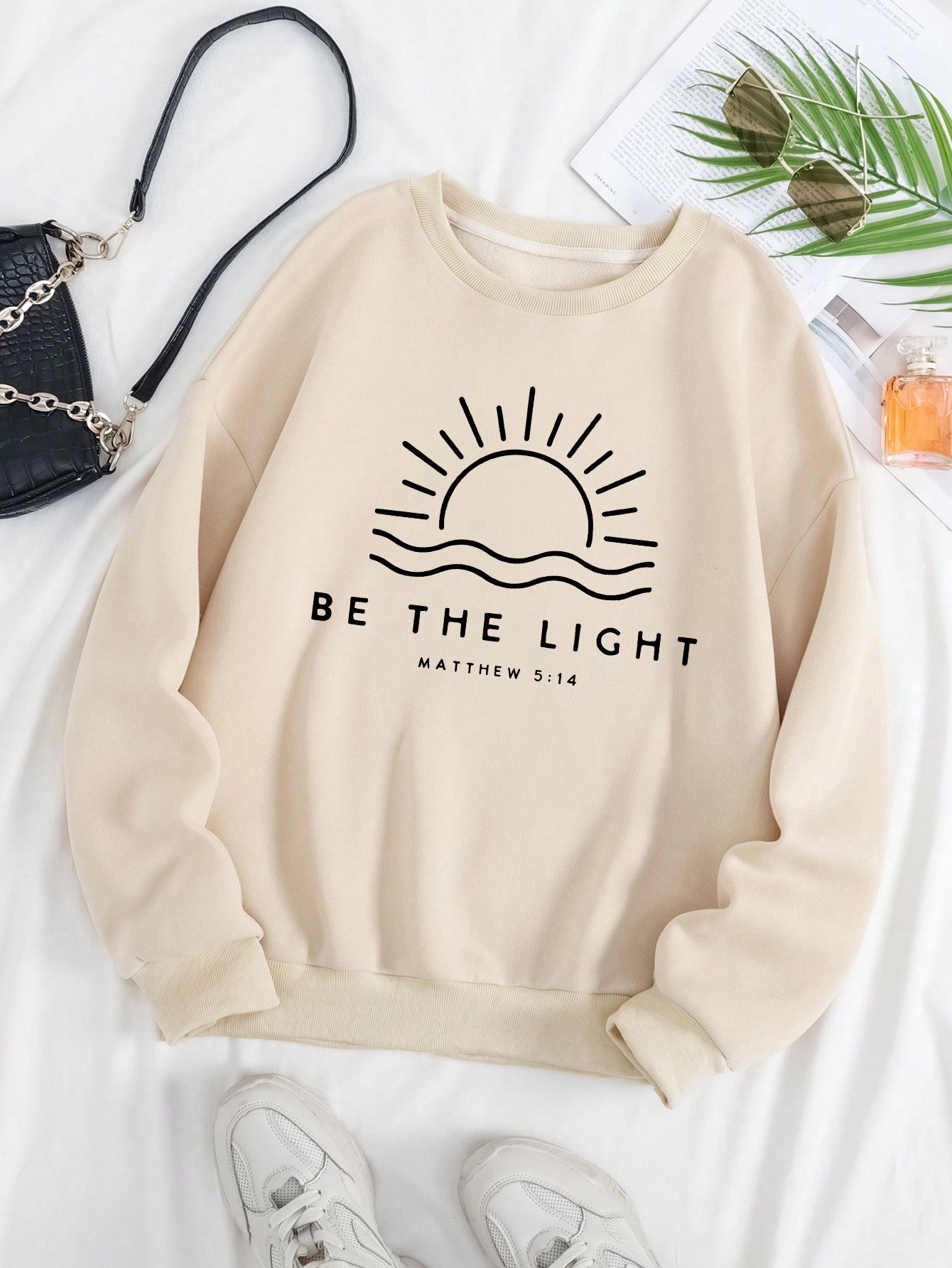 Sun & Slogan Graphic Thermal Lined Sweatshirt