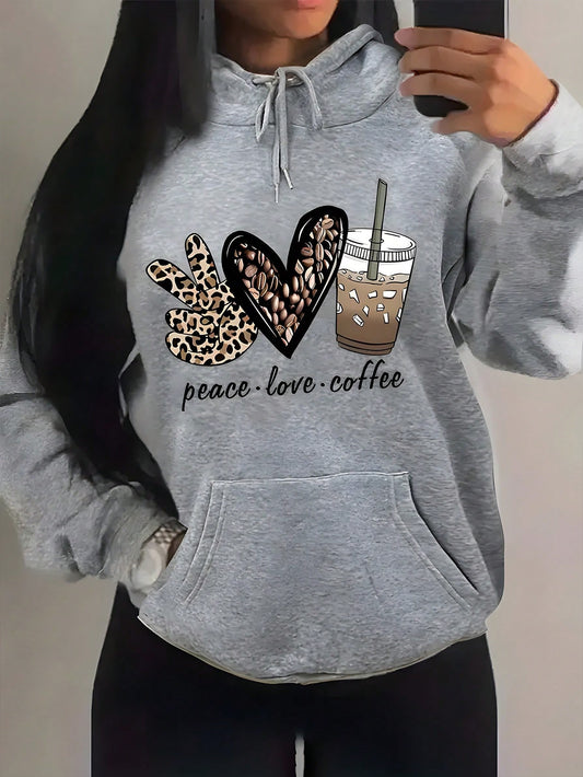 Plus Heart & Letter Graphic Kangaroo Pocket Drawstring Hoodie