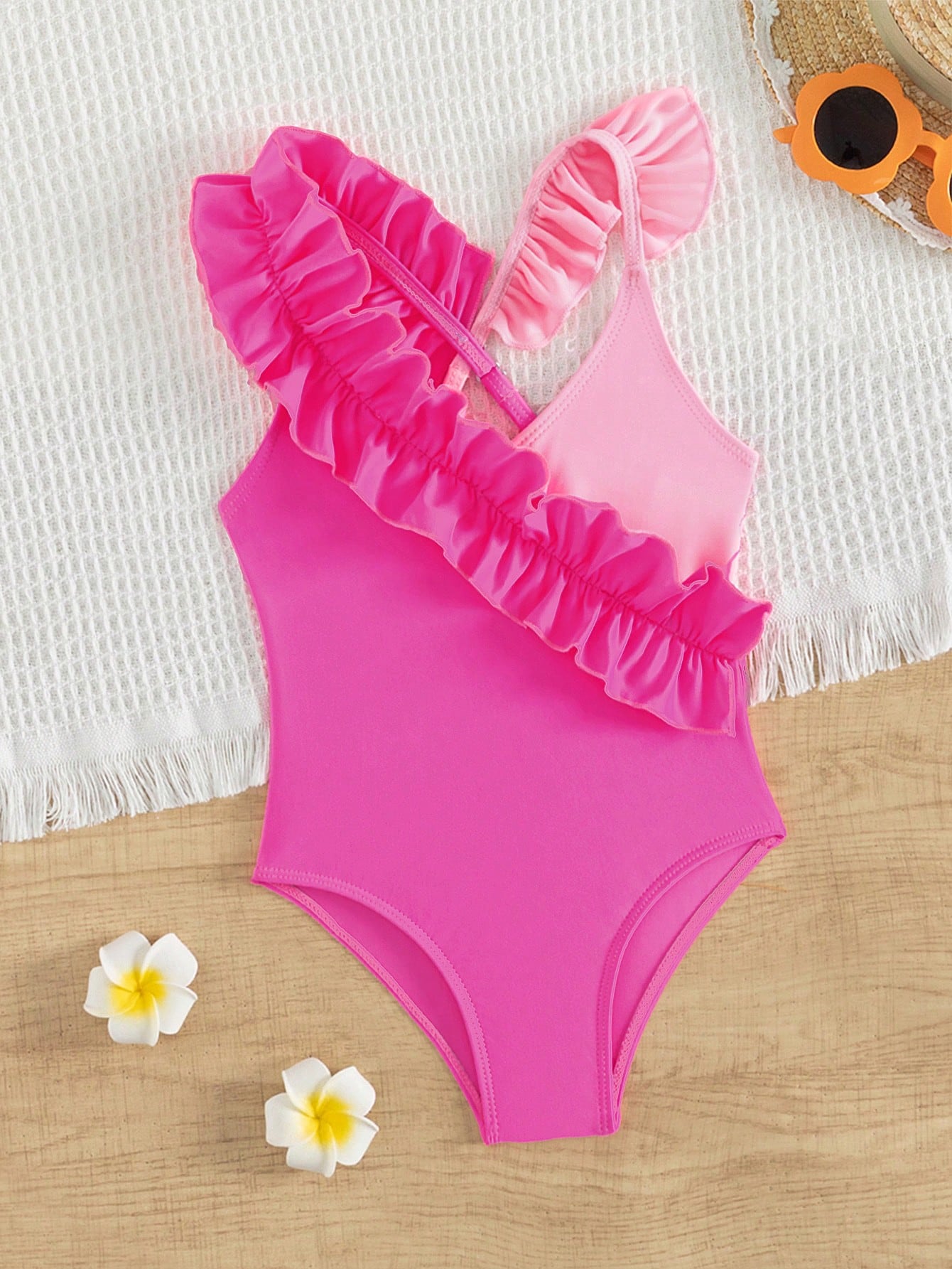 Young Girl One-Piece Color Block Swimsuit, Summer Beach Play Water Beachwear For Kids