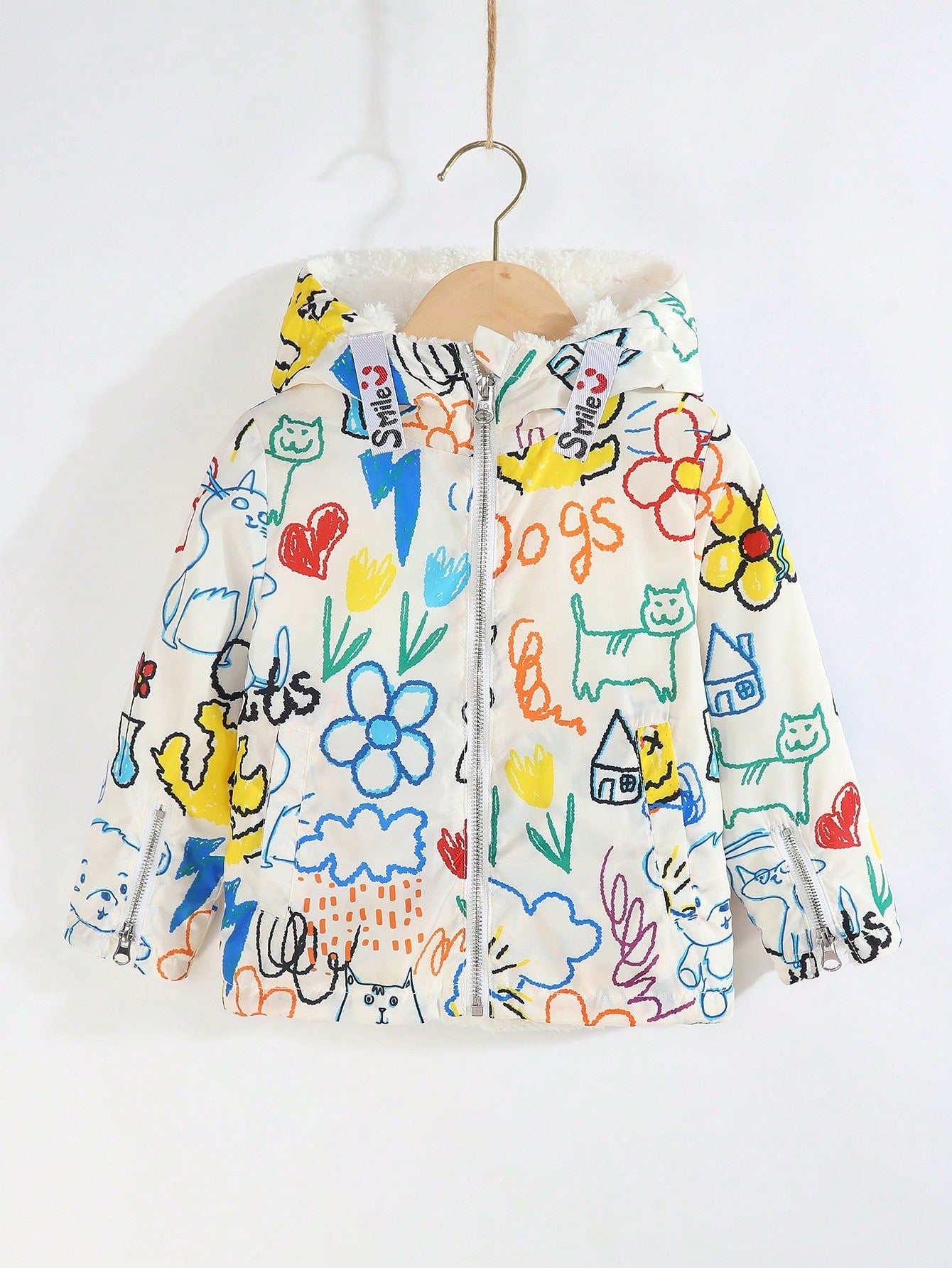 Young Girl Graffiti Print Zip Up Hooded Coat